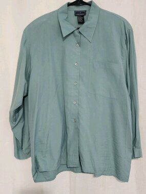 Daniel Hechter Women's Blouse 100% Silk Long Sleeve Button Up Green Size Large